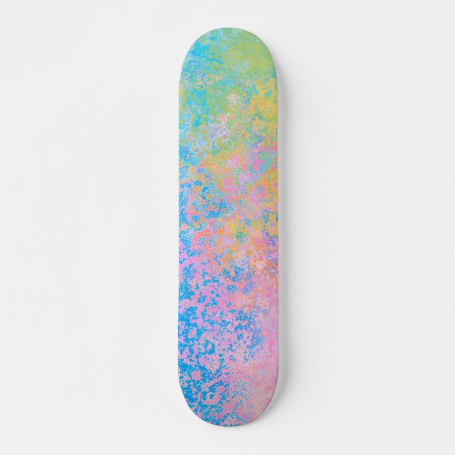 Colorful Neon Pastel Sky Alcohol Ink Abstract Skateboard (Front)