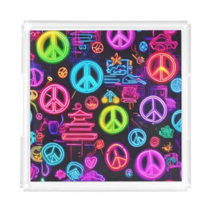 Colorful Neon Peace Pattern Acrylic Tray