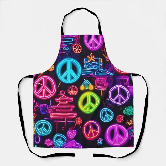 Colorful Neon Peace Pattern Apron (Front)