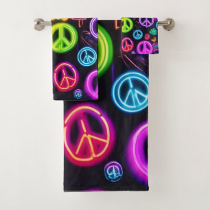 Colorful Neon Peace Pattern Bath Towel Set