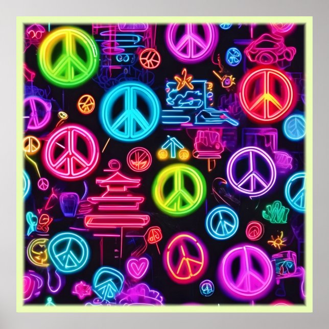 Colorful Neon Peace Pattern Poster (Front)