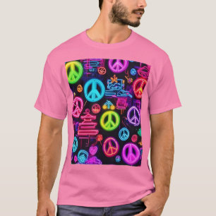 Colorful Neon Peace Pattern T-Shirt