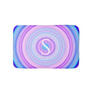 Colorful Neon Pink Blue Monogram Bath Mat