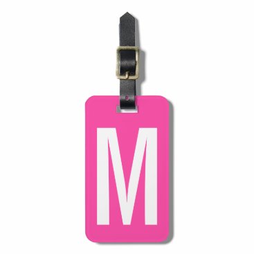 Colorful neon pink monogram travel luggage tag