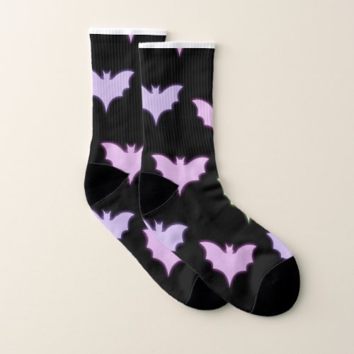 Colorful Neon Pink Purple Green Bats Halloween  Ap Socks