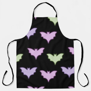 Colorful Neon Pink Purple Green Bats Halloween Apron