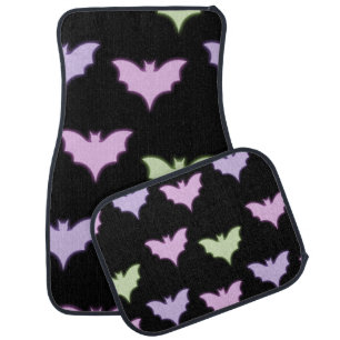 Colorful Neon Pink Purple Green Bats Halloween   Car Floor Mat