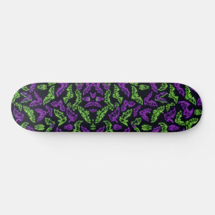 Colorful Neon Purple Green Bats Halloween Skateboard