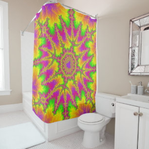 Colorful Neon Rainbow Fractal Shower Curtain