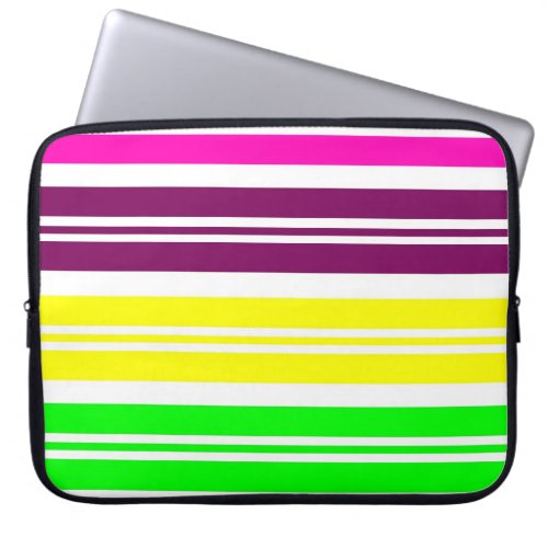 Colorful Neon Rainbow Stripes Vibrant Bold Pattern Laptop Sleeve