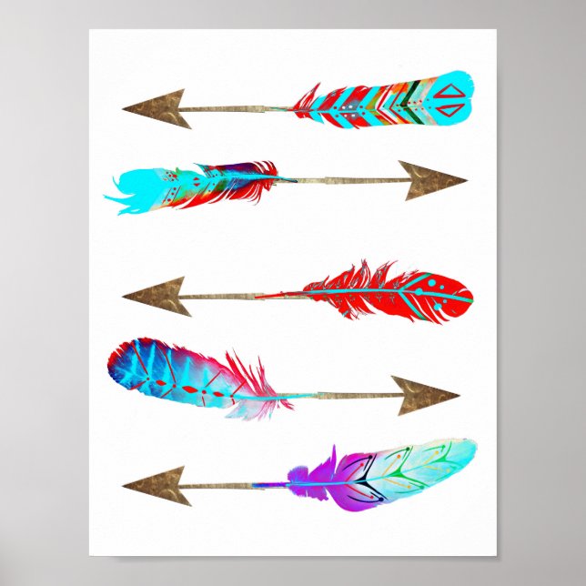 Colorful Neon Rustic Bohemian Feather Arrows Poster (Front)