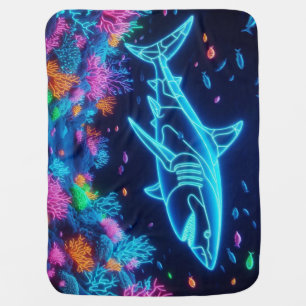 Colorful neon shark  baby blanket