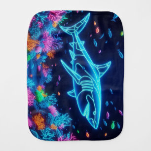 Colorful neon shark  baby burp cloth