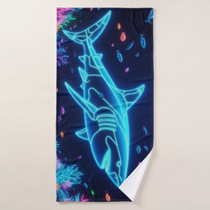 Colorful neon shark bath towel