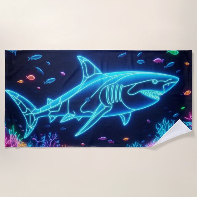 Colorful neon shark  beach towel (Front)