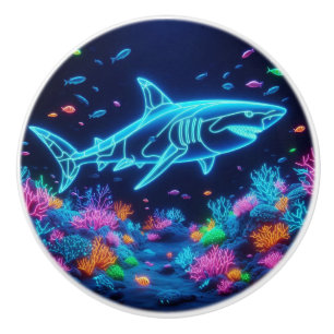 Colorful neon shark ceramic knob