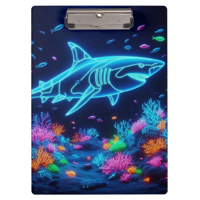 Colorful neon shark  clipboard (Front)