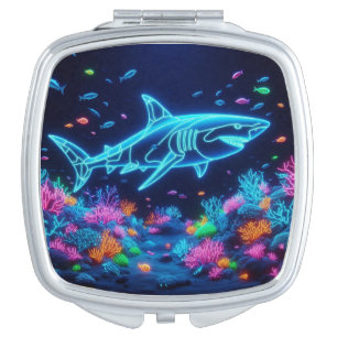 Colorful neon shark  compact mirror