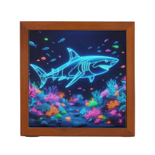 Colorful neon shark desk organizer