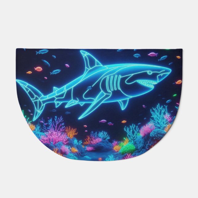 Colorful neon shark  doormat (Front)