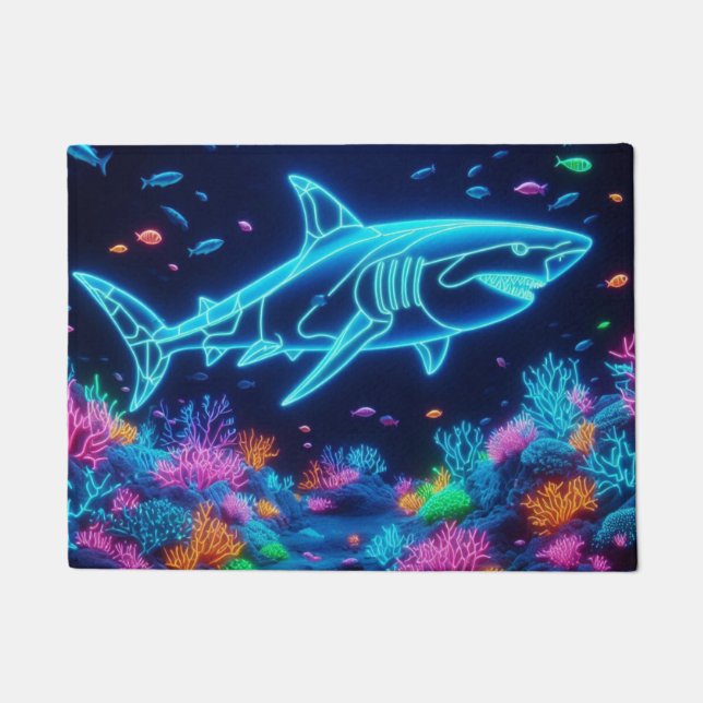 Colorful neon shark  doormat (Front)