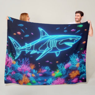 Colorful neon shark fleece blanket