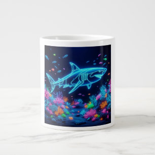 Colorful neon shark  giant coffee mug