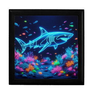 Colorful neon shark  gift box