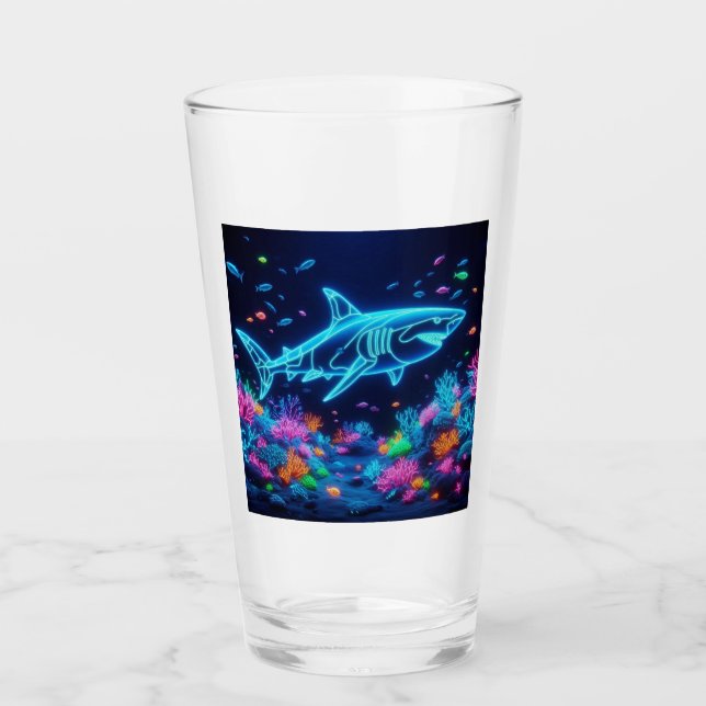 Colorful neon shark  glass (Front)