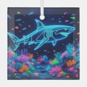 Colorful neon shark  glass ornament
