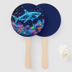 Colorful neon shark  hand fan