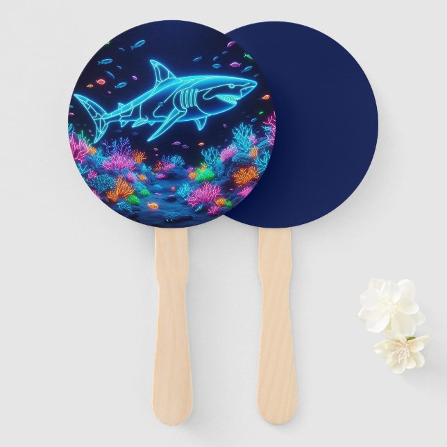 Colorful neon shark  hand fan (Front and Back)