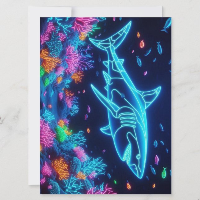 Colorful neon shark  holiday card (Front)