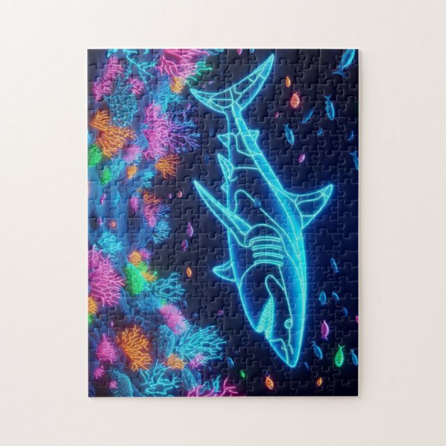 Colorful neon shark  jigsaw puzzle (Vertical)