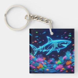 Colorful neon shark keychain