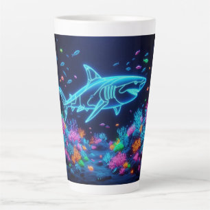 Colorful neon shark latte mug