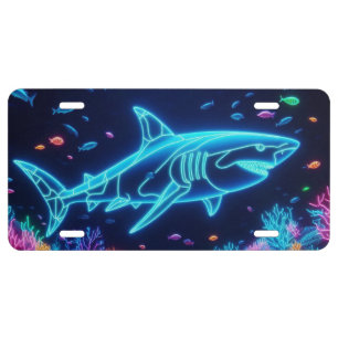 Colorful neon shark  license plate