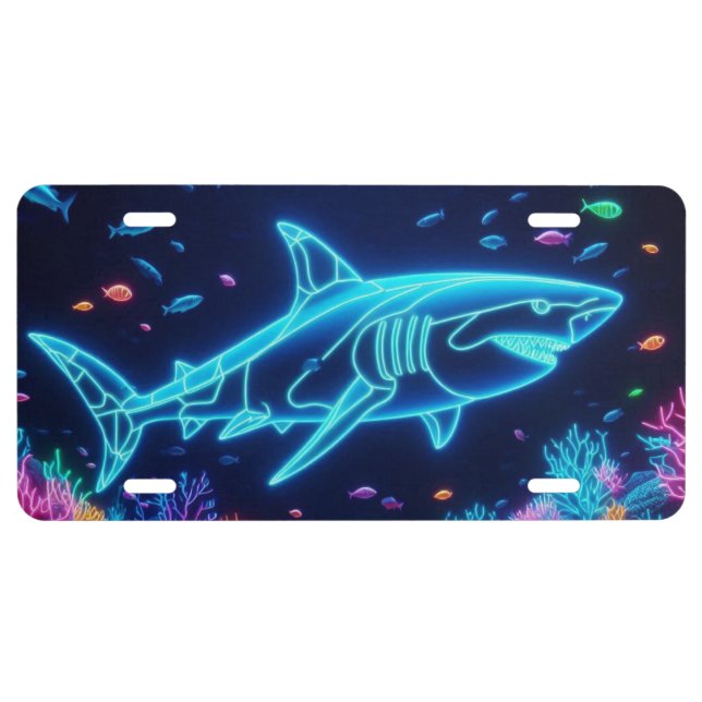 Colorful neon shark  license plate (Front)