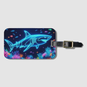 Colorful neon shark luggage tag