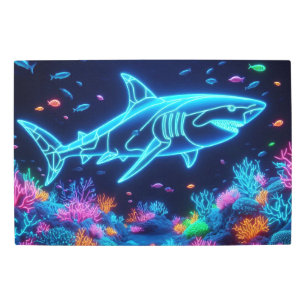 Colorful neon shark metal print