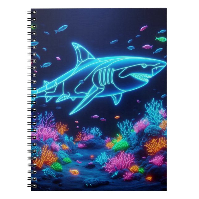 Colorful neon shark  notebook (Front)