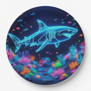 Colorful neon shark paper plates