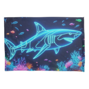 Colorful neon shark  pillow case