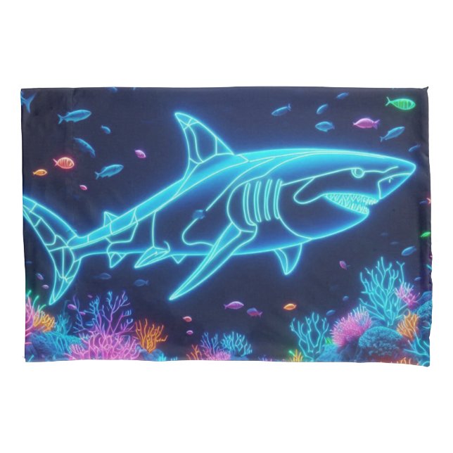 Colorful neon shark  pillow case (Front)