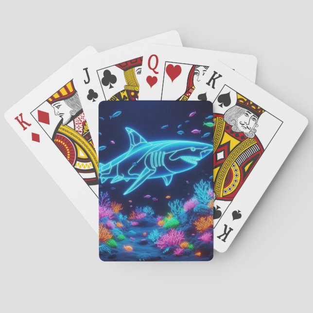 Colorful neon shark  poker cards (Back)