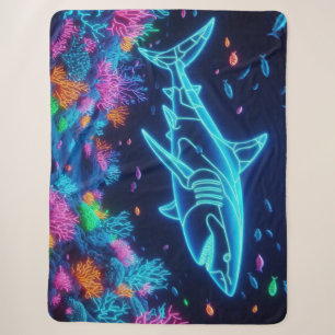 Colorful neon shark sherpa blanket