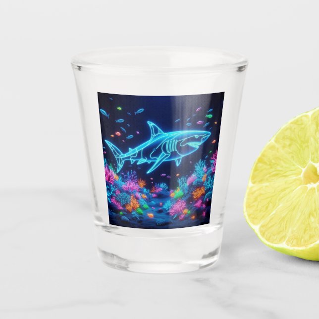 Colorful neon shark  shot glass (Front)