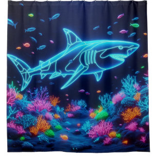 Colorful neon shark shower curtain