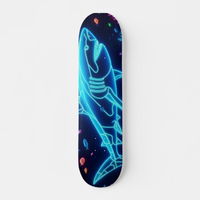Colorful neon shark  skateboard (Front)