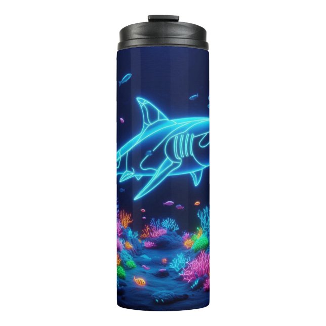 Colorful neon shark  thermal tumbler (Front)